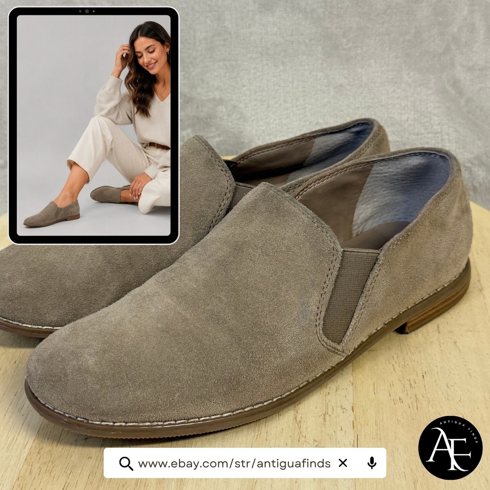 Franco Sarto Pardon Women Taupe Suede Slip On Loafers Sz 8M Round Toe Flat Shoes